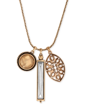 image of Lucky Brand Gold-Tone Crystal and Cutout Charm Necklace