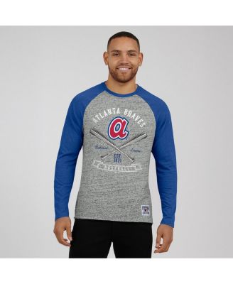 Men's Heather Gray Atlanta Braves Raw Edge Raglan Long Sleeve Baseball T-Shirt