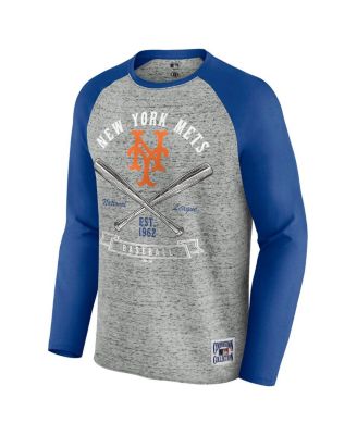 Men's Heather Gray New York Mets Raw Edge Raglan Long Sleeve Baseball T-Shirt