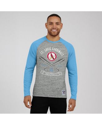 Men's Heather Gray St. Louis Cardinals Raw Edge Raglan Long Sleeve Baseball T-Shirt