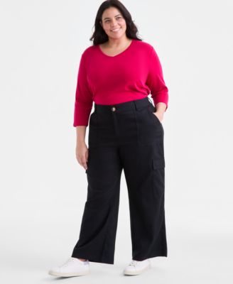 Plus Size Mid-Rise Wide-Leg Cargo Pants, Exclusively at Macy's 