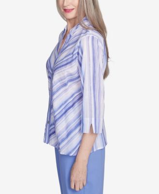 Petite Santa Fe Mitered Iris Stripe Button Down Top
