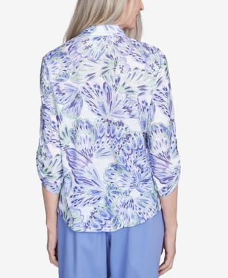 Petite Santa Fe Abstract Butterfly Button Front Top