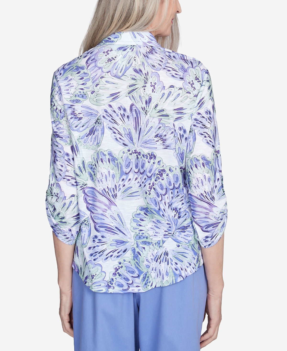 Alfred Dunner Petite Abstract Butterfly Button Front Top In Iris Multi