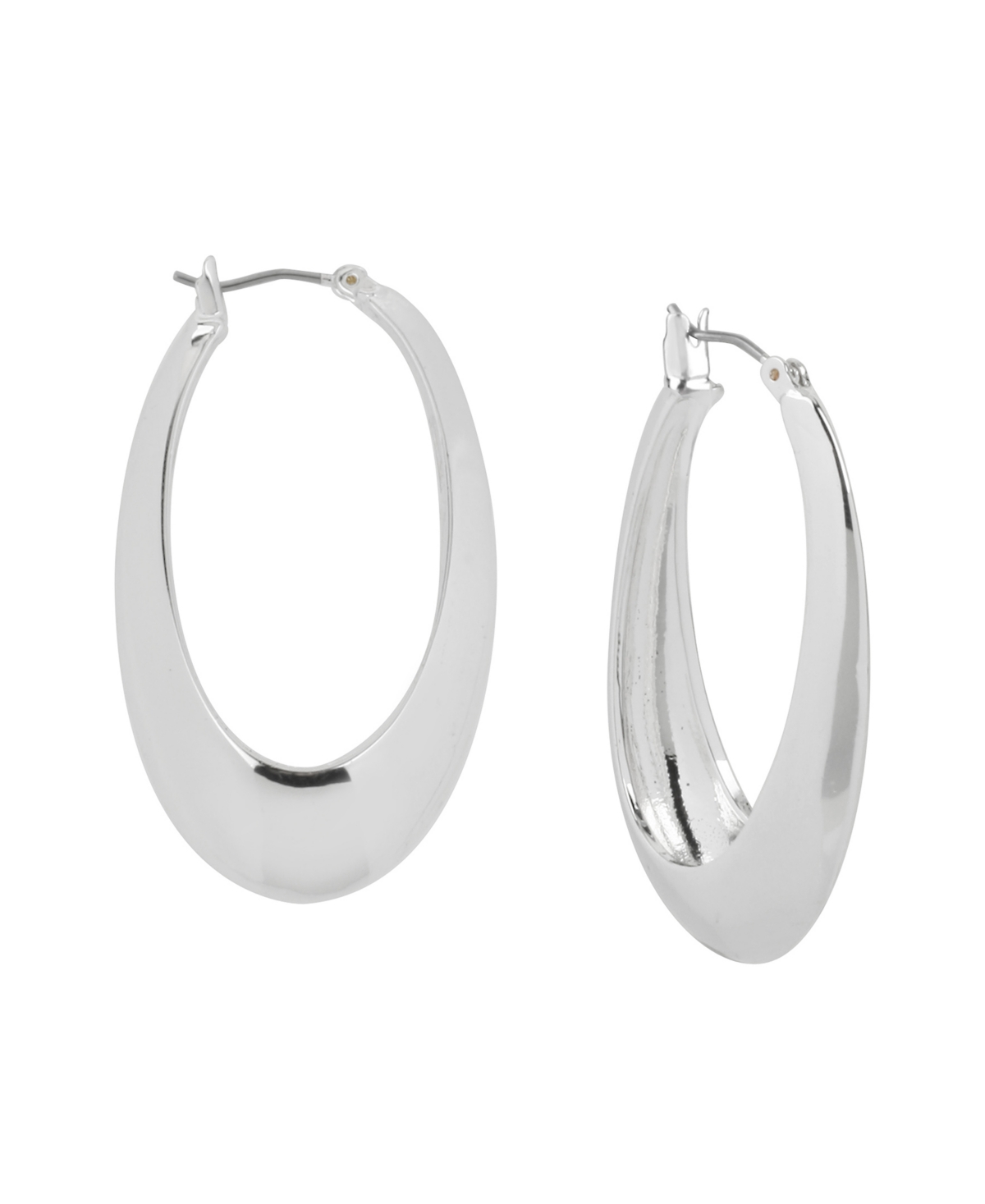 Silver Sculptural Oval Hoop Earrings - Silver