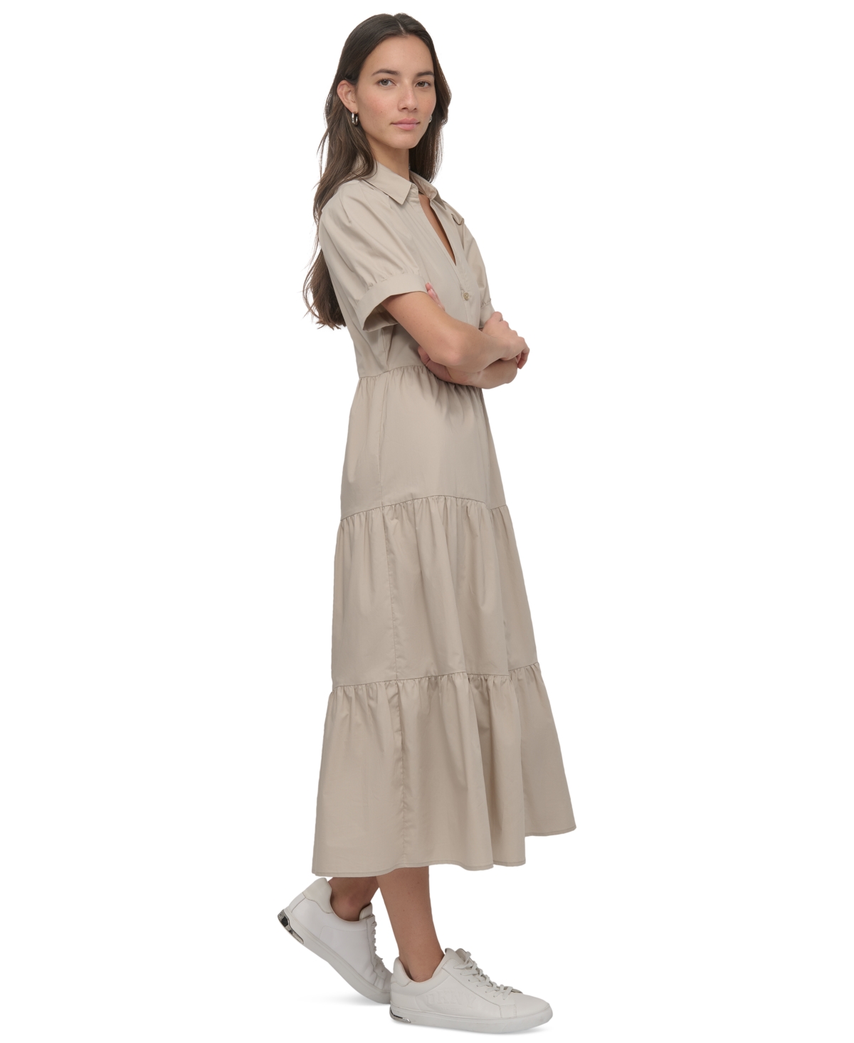 DKNY JEANS DKNY WOMEN'S PUFFED-SLEEVE TIERED SHIRTDRESS 