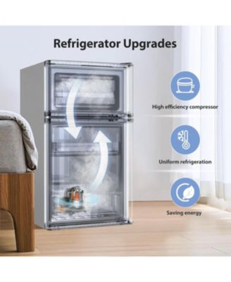 3.2 cubic foot mini fridge with separate freezer compartment and double door design is perfect for a basement, apartment, dorm room or office