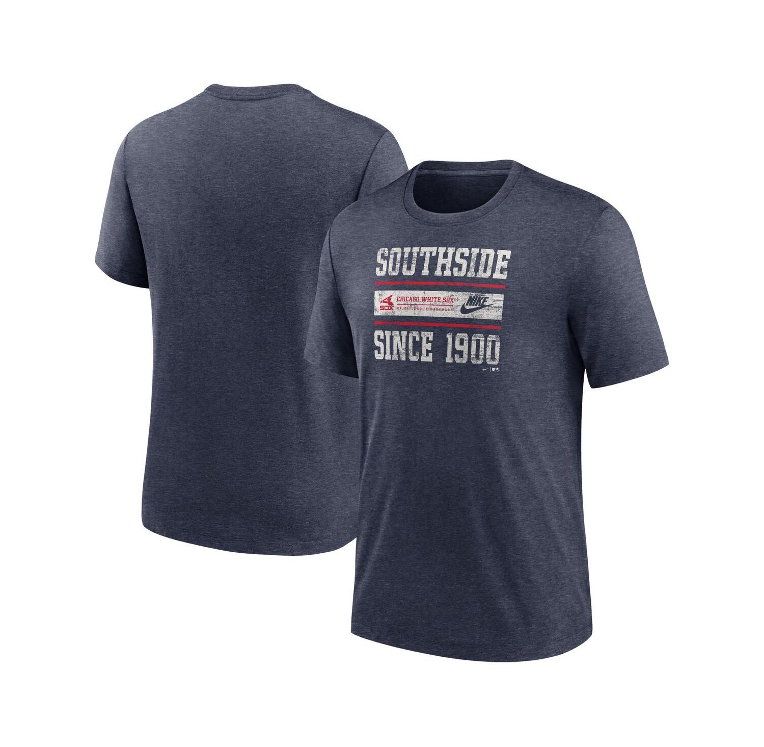 Men's Heather Navy Chicago White Sox Cooperstown Collection Local Stack Tri-Blend T-Shirt