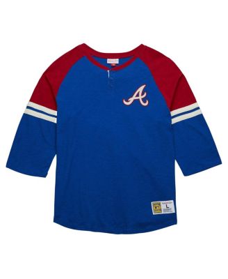 Men's Royal Atlanta Braves Cooperstown Collection Legendary Raglan Slub Henley 3/4-Sleeve T-Shirt