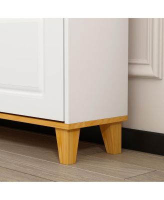 Wooden three-door natural shoe cabinet, multi-purpose shoe rack with adjustable shelves,cabinet foot,white