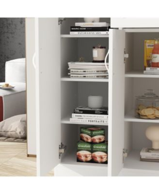 Single-drawer 4-door shoe cabinet, white multi-functional shoe rack, movable shelves