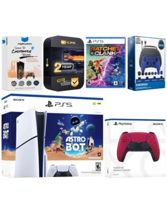 PlayStation 5 Slim Disc Astro Bot, Rachet and Clank Bundle with Extra Sterling Silver Controller, Pro Gamer Starter Kit, MightySkins Code and 2 Y