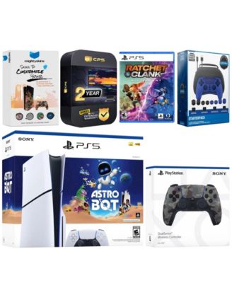 PlayStation 5 Slim Disc Astro Bot, Rachet and Clank Bundle with Extra Controller, Pro Gamer Kit, MightySkins Code and 2 Year Extended Warranty