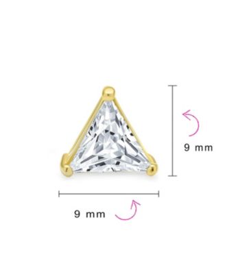 Set of 2 Triangle Clear Cubic Zirconia Stud Earrings Gold Plated Sterling Silver
