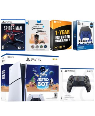 PlayStation 5 Slim Disc Astro Bot, Spider-Man Miles Morales Bundle with Extra Cosmic Red Controller, Pro Gamer Starter Kit, MightySkins Code and