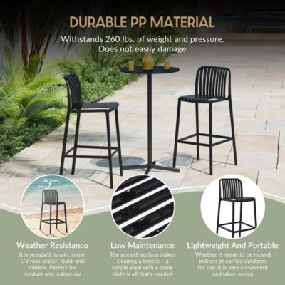 29.5" Outdoor Modern Plastic Patio Bar Height Stools (Set of 2)
