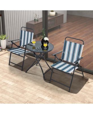 3pcs Patio Folding Dining Table Chair Set Heavy-Duty Metal Portable Outdoor