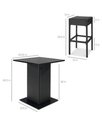 5-Piece Patio Wicker Bar Set w/ Built-In Bottle Opener, Hidden Storage Shelf, 4 Stools