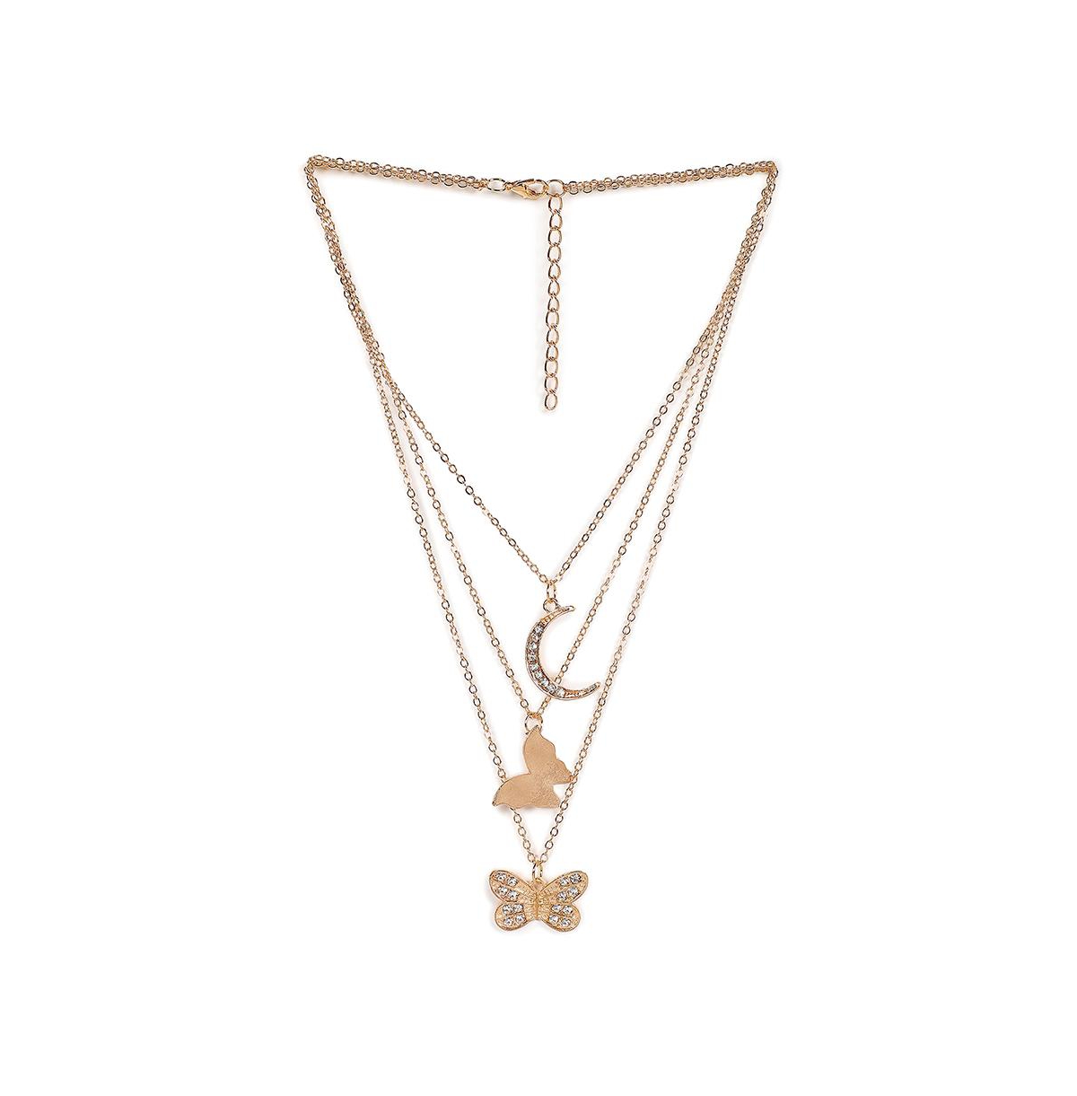 Sohi Women's Gold Plated Designer Stone Multi-layer Necklace In Gold