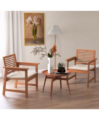 Set of 2 Outdoor Dining Chair Patio Solid Wood Chairs with Comfortable Cushions