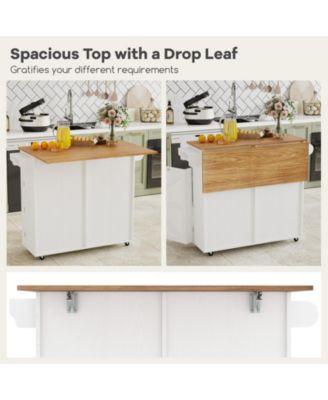 Rolling Kitchen Island with Trash Can Cabinet and Rubber Universal Wheels