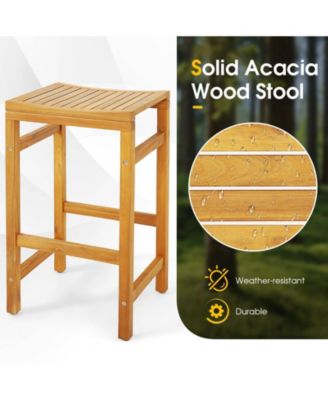 5 PCS Acacia Wood Bar Table Set 45" Rectangular Dining Table & 4 Saddle Stools