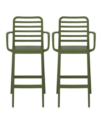 29.5" Outdoor Polypropylene Plastic Patio Bar Height Stools Set of 2