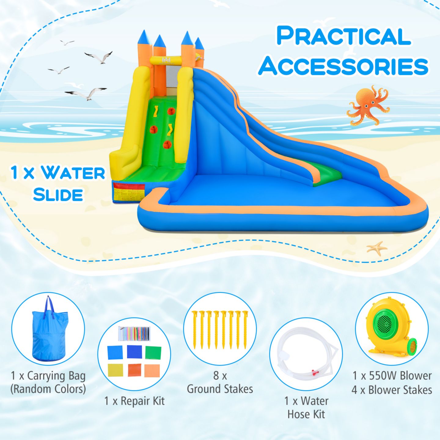 Детская игрушка Costway Mighty 13' x 10' x 8' Oxford Cloth Water Slide Bounce House with Splash Pool, Up to 3 Players, Ages 3-10 — фото 6