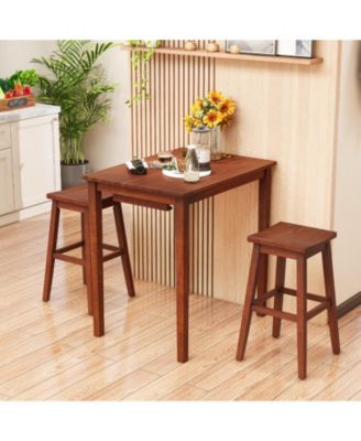 3-Piece Bar Table Set with Pub Table and 2 Saddle Stools