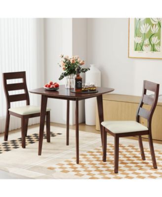 3-Piece Dining Table Set with Wooden Square Kitchen Table and 2 Chairs