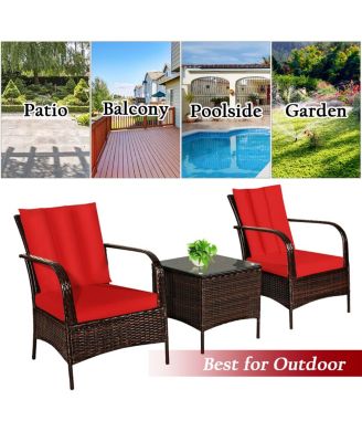 3 PCS Patio Wicker Rattan Furniture Set Coffee Table & 2 Rattan Chair