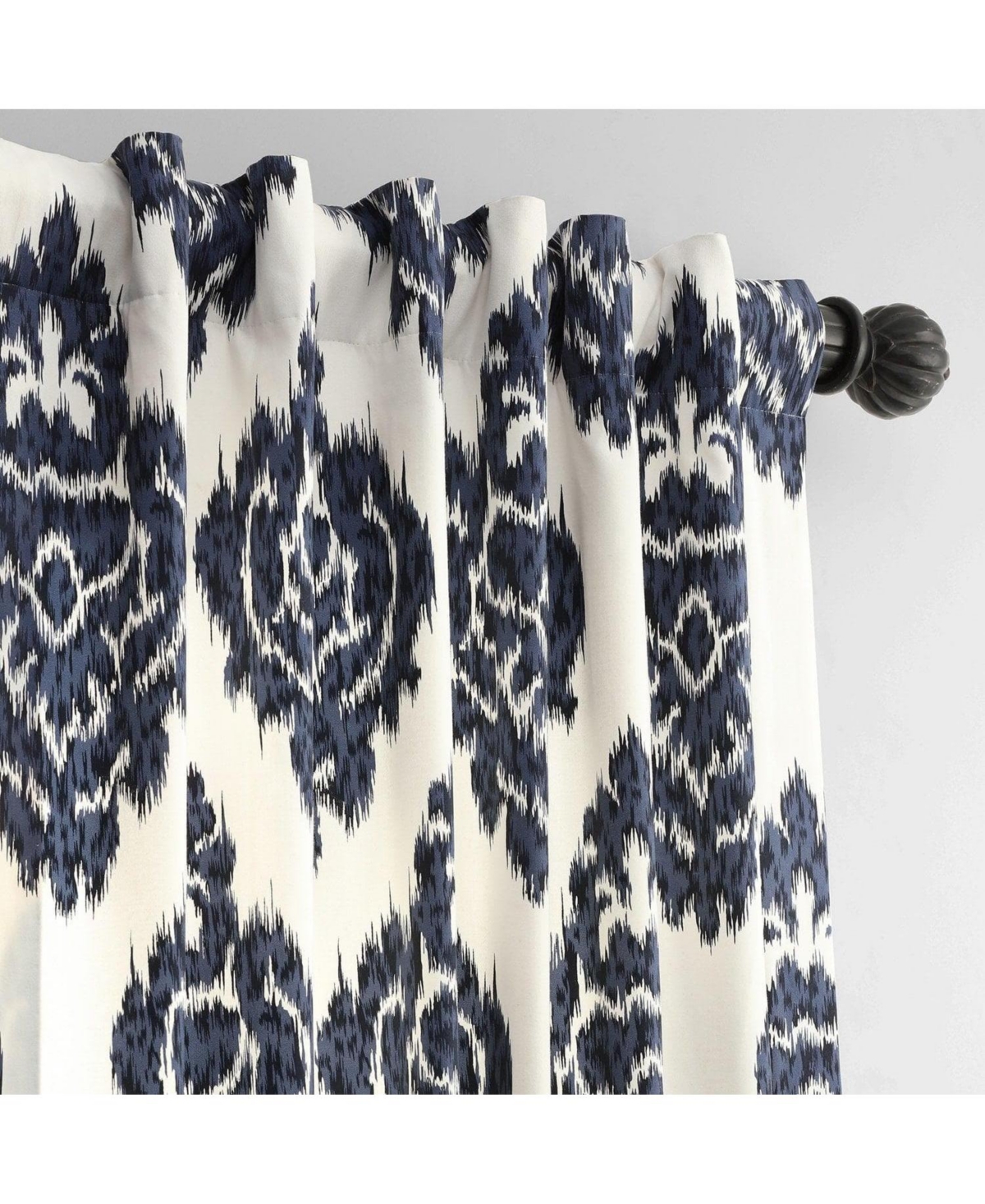 Half Price Drapes Ikat Blue Damask Printed Cotton Room Darkening Curtain