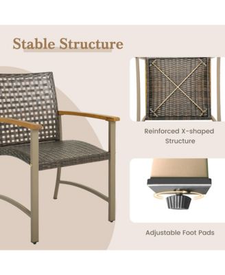 5 PCS Patio Dining Set Acacia Wood Table w/ 1.9'' Umbrella Hole Wicker Armchairs