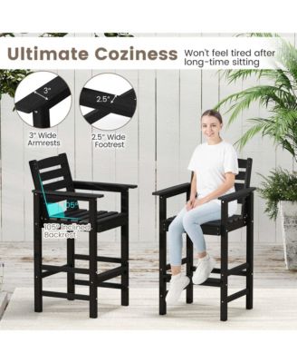 Patio Adirondack Bar Chairs Set of 2 with Wide Armrests & Footrest Backrest