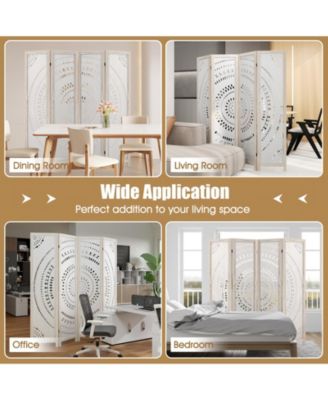 4-Panel Boho Room Divider – Privacy Screen with Detailed Carved Design for Home or Office