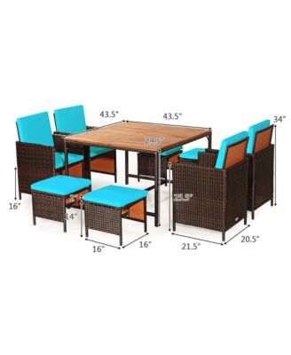 9PCS Rattan Wicker Dining Set Patio Outdoor Furniture Set w/ Cushion