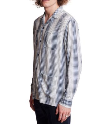 Men's Slim Fit Long Sleeve Diamond Striped Button Front Camp Shirt