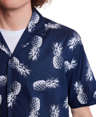 Men's Slim Fit Short Sleeve Pineapple Print Button Front Camp Shirt
