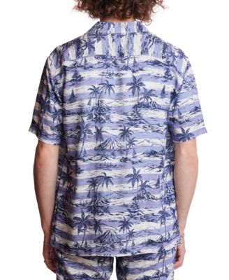 Men's Slim Fit Short Sleeve Printed Button Front Camp Shirt