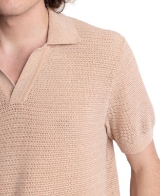 Men's Slim Fit Short Sleeve Open Collar Knit Polo Sweater