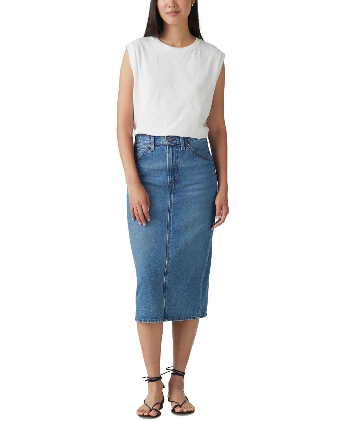 Women's Cotton High-Rise Back-Slit Denim Skirt - Truth Slip