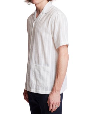 Men's Slim Fit Short Sleeve Textured Stripe Button Front Camp Shirt