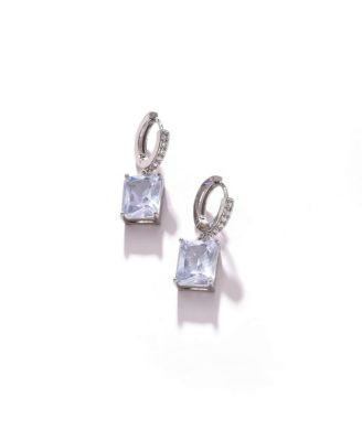 Women's Silver-Plated Stone Hoop Earrings