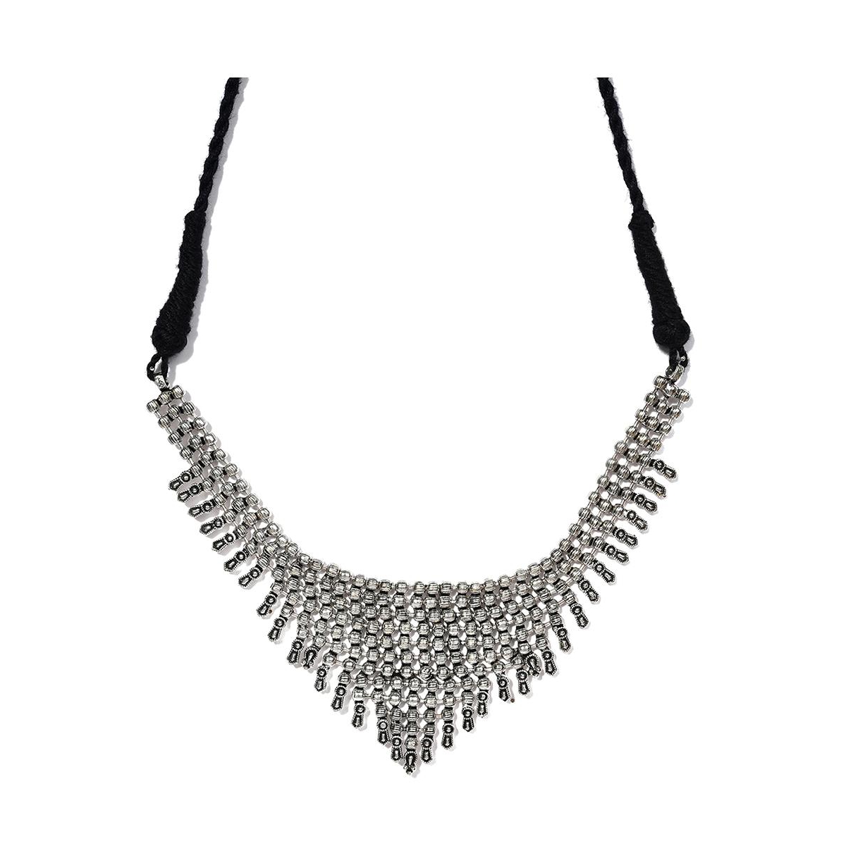 Sohi Silver Color Silver Oxidised Triangular Necklace For Women's In Silver