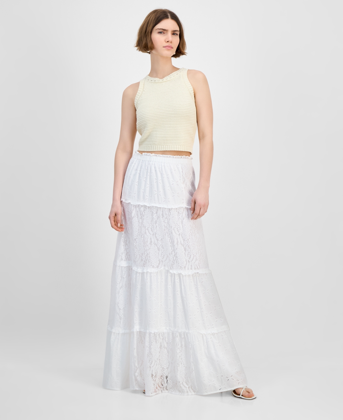 Women's Lace Eyelet Maxi Skirt, Exclusively at Macy's - Ivory