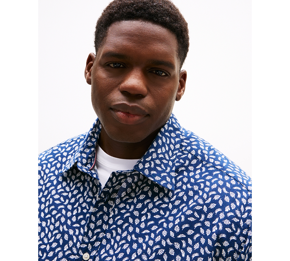 Tommy Hilfiger Men's Big & Tall Leaf-pattern Linen Shirt In Blue