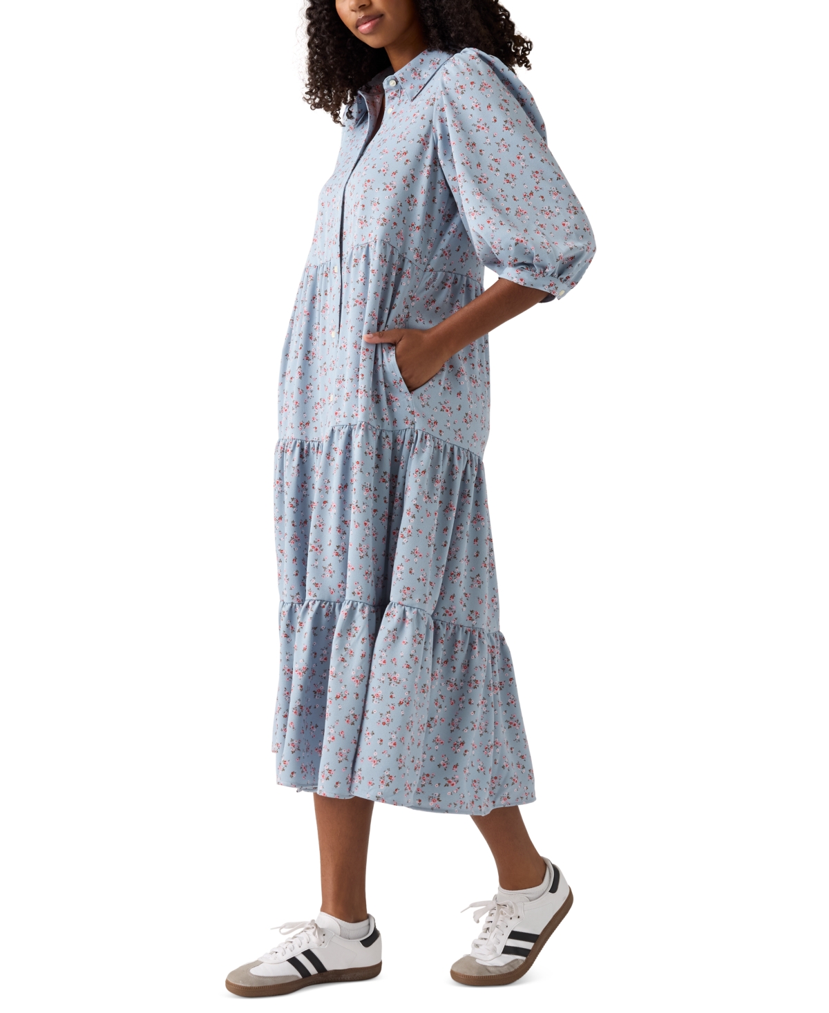 LEVI'S WOMEN'S CYNTHIA PUFF-SLEEVE TIERED MIDI DRESS 