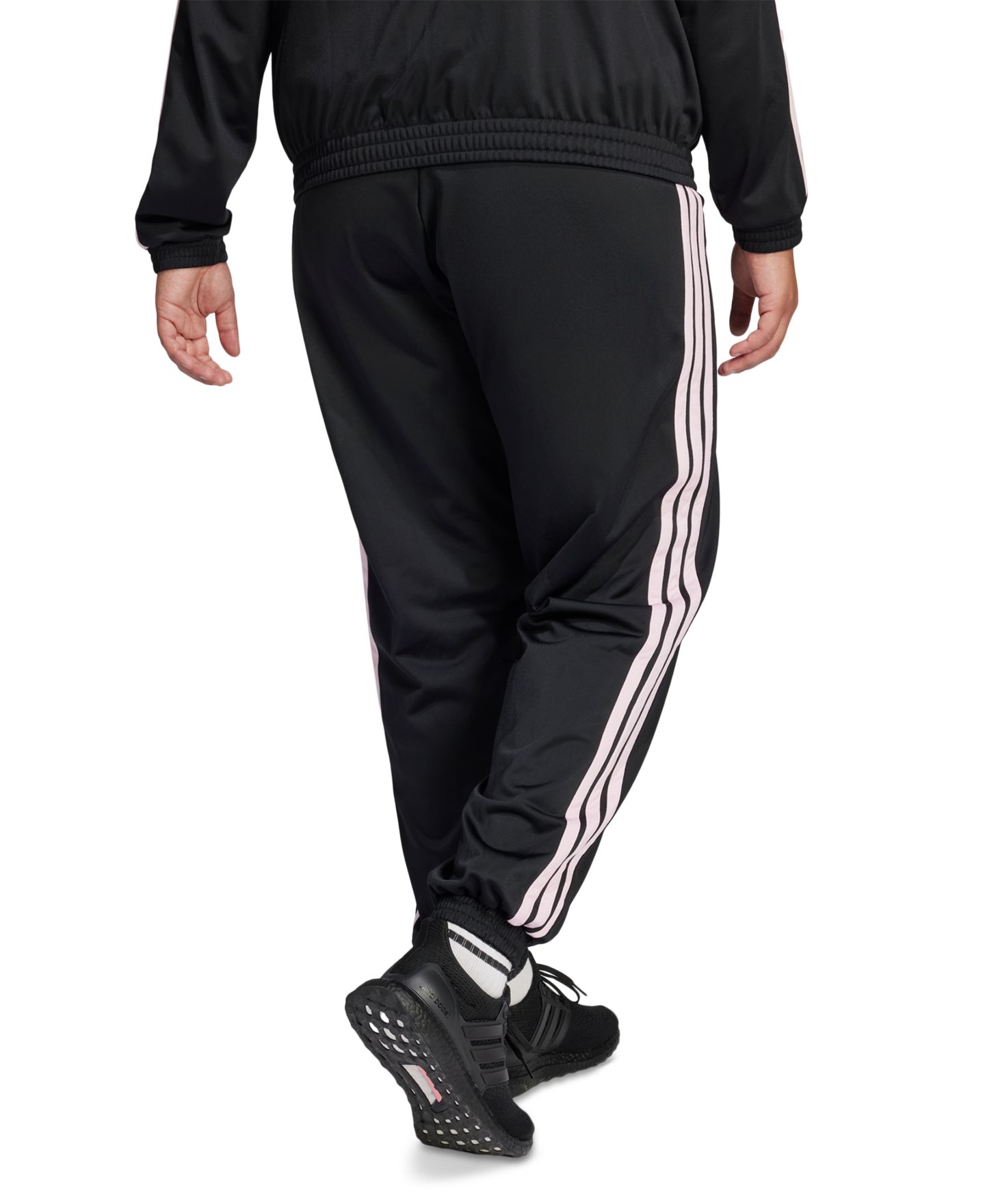 Женские брюки adidas Plus Size Tricot 3-Stripes Track Pants, цвет: Чёрный / Прозрачный розовый — фото 4