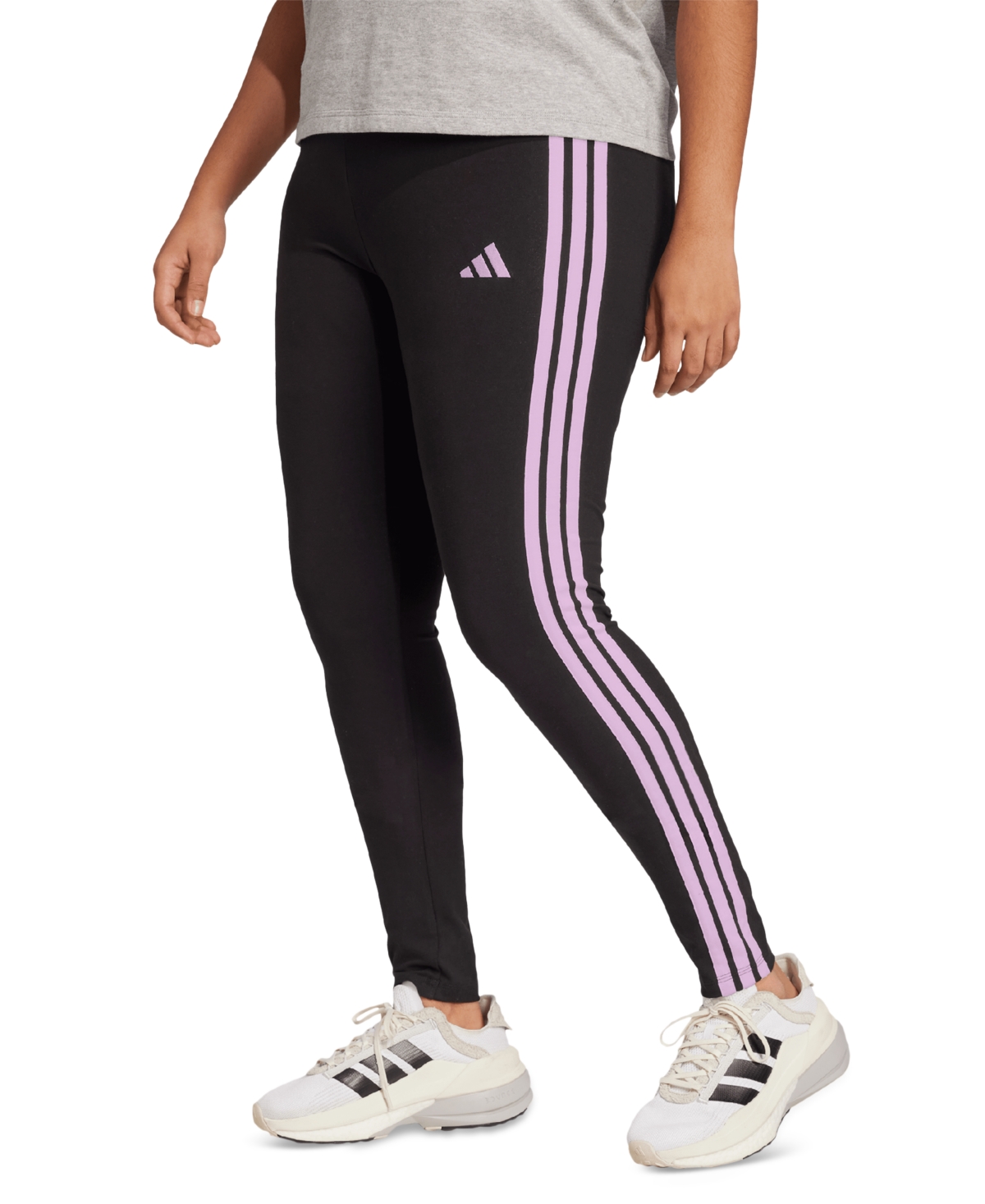 Plus Size Essentials 3-Stripes Cotton Leggings - Black/Clear Pink