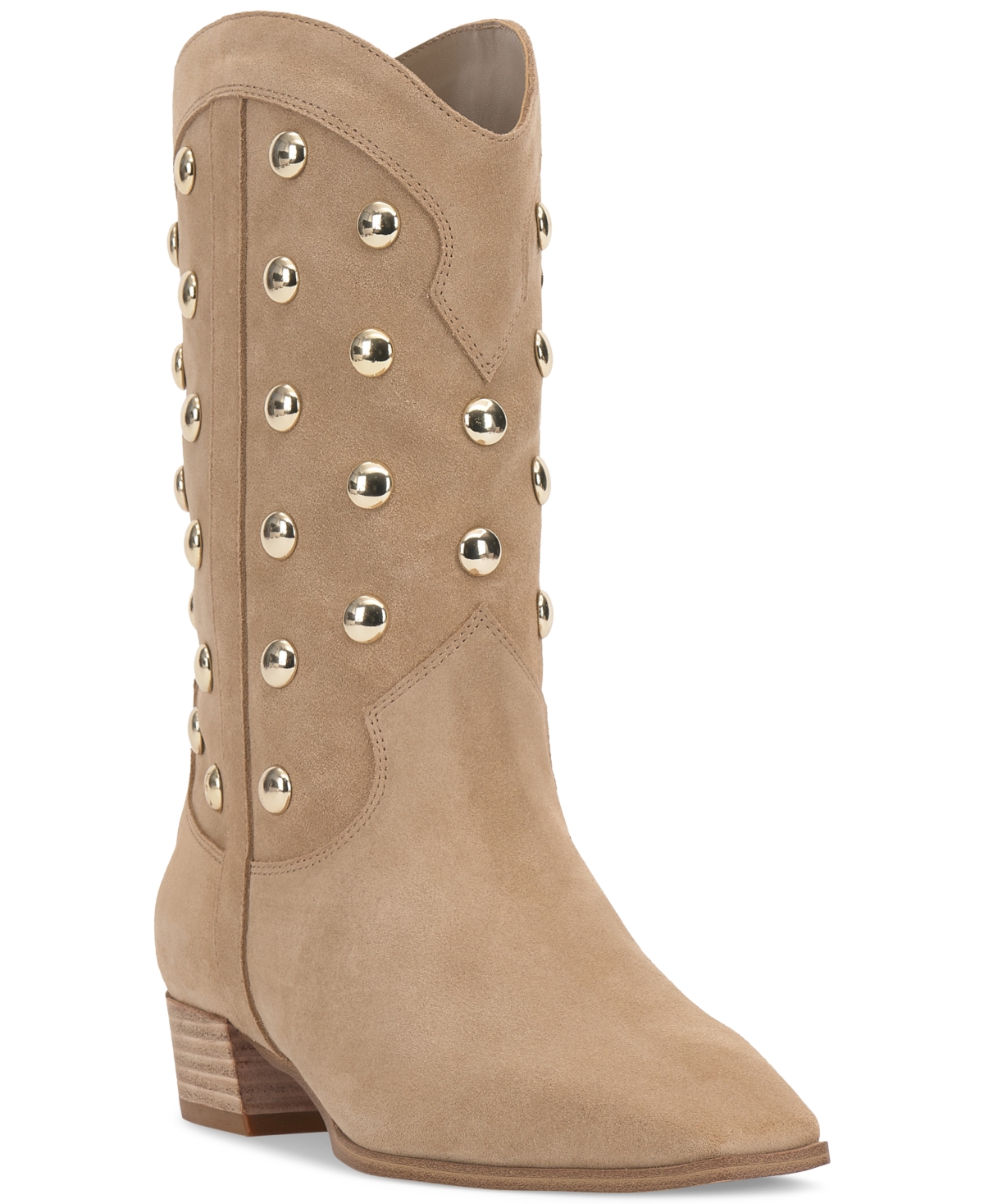 Vince Camuto Women's Prilie Studded Snip-toe Western Boots In Brown